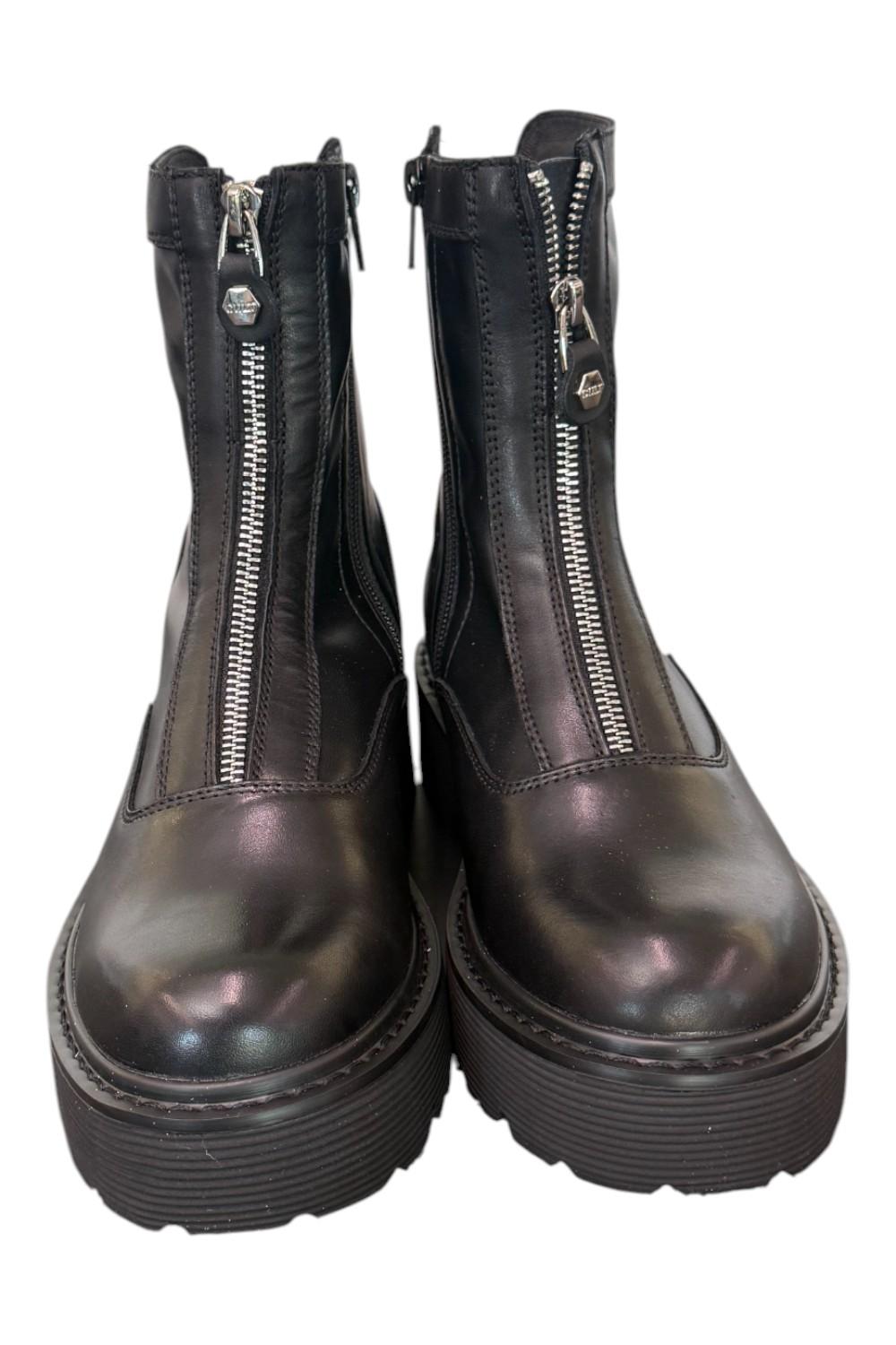 Stivaletto zip donna pelle nera Slash Cult 