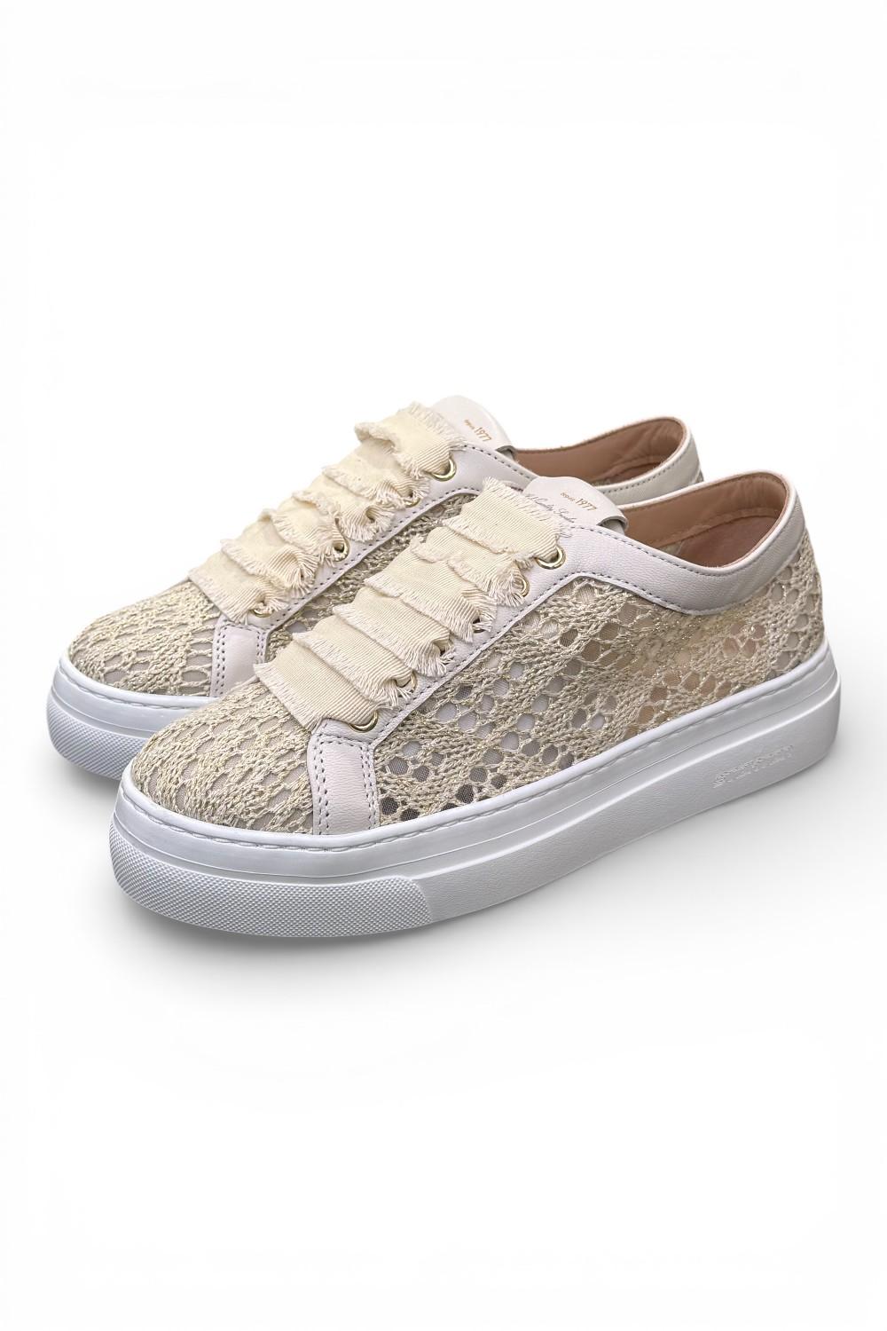 Sneaker donna uncinetto beige oro Stokton<BR/> 