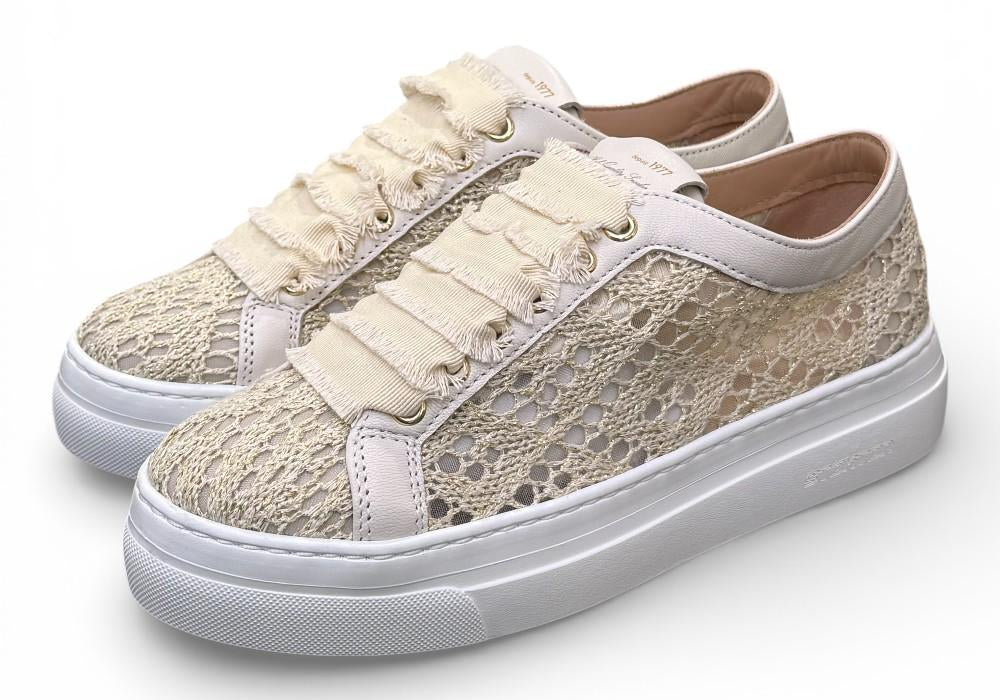 Sneaker donna uncinetto beige oro Stokton<BR/> 