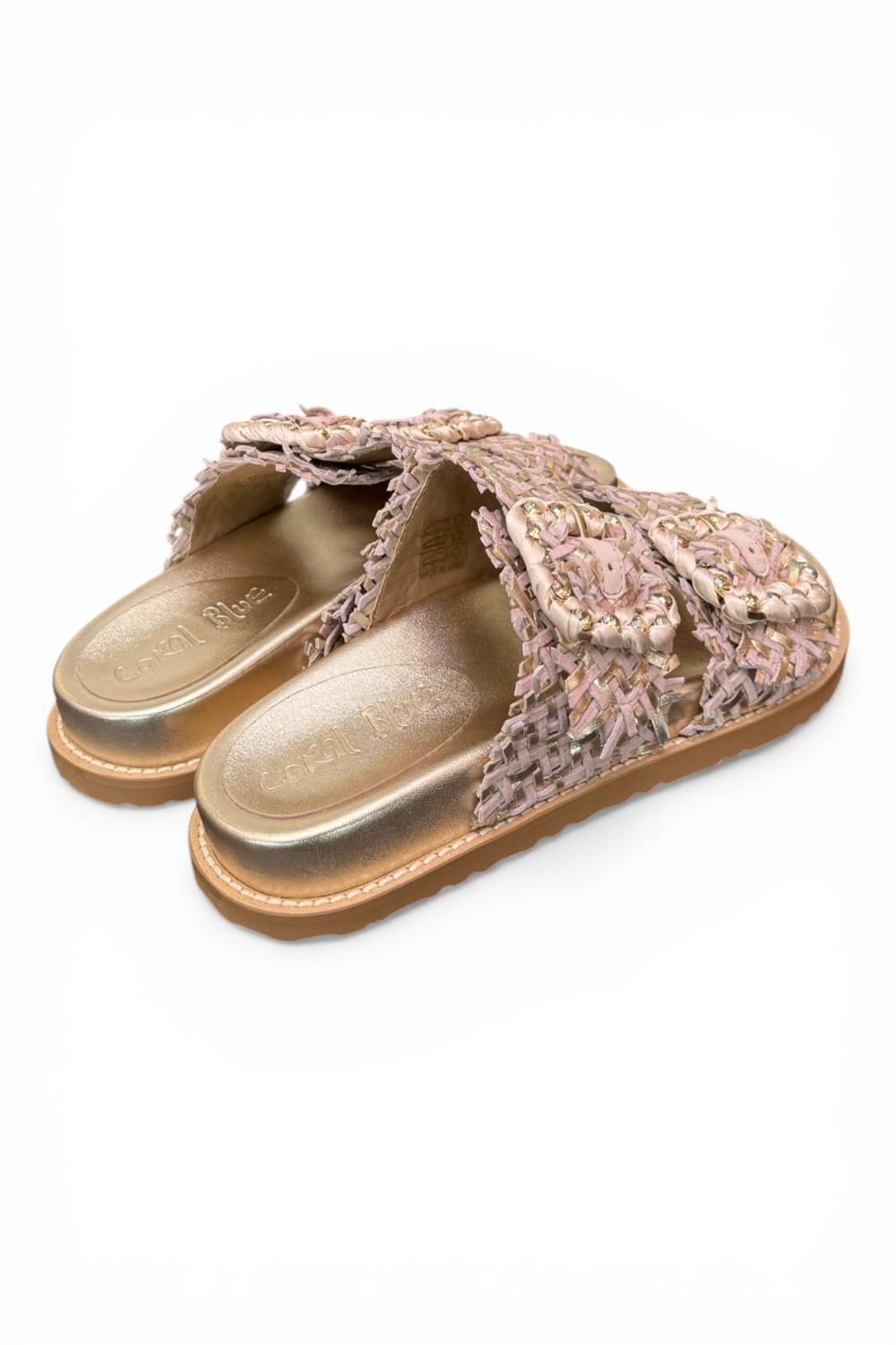 Ciabatta fasce pelle intrecciata oro/rosa  Coral Bluw 