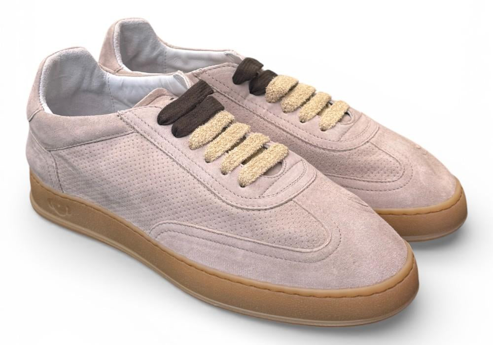 Sneaker uomo Soldini 80 Akira suede forato taupe chiaro 