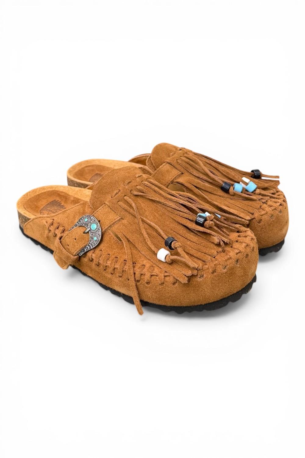 Sabot con frangia e perline Taji by Lagoa suede cuoio 