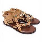 Sandalo con frange e borchie in suede tan Inuovo<BR/> 