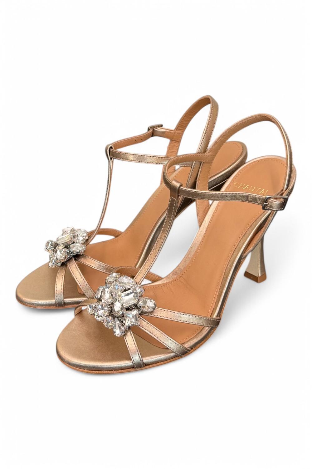 Sandalo gioiello bronzo rosato tacco 90 Chantal<BR/> <BR/> 