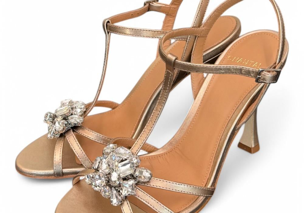 Sandalo gioiello bronzo rosato tacco 90 Chantal<BR/> <BR/> 