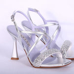 Sandalo incrocio strass argento Albano 