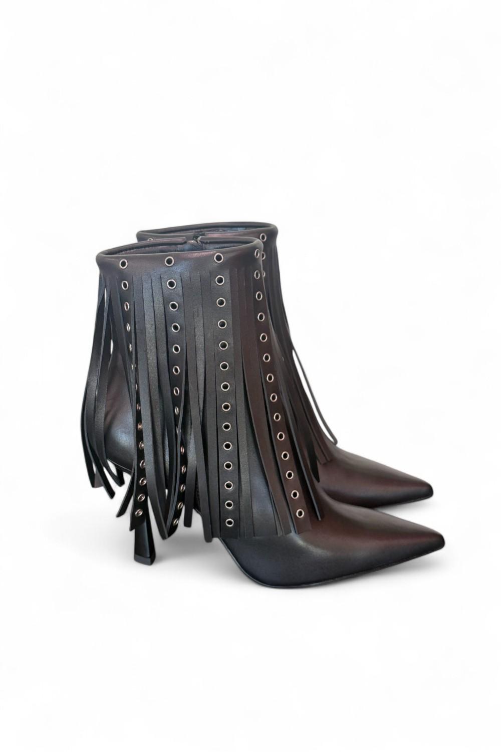 Stivaletto con frange in pelle nera Chantal 
