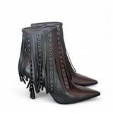 Stivaletto con frange in pelle nera Chantal 