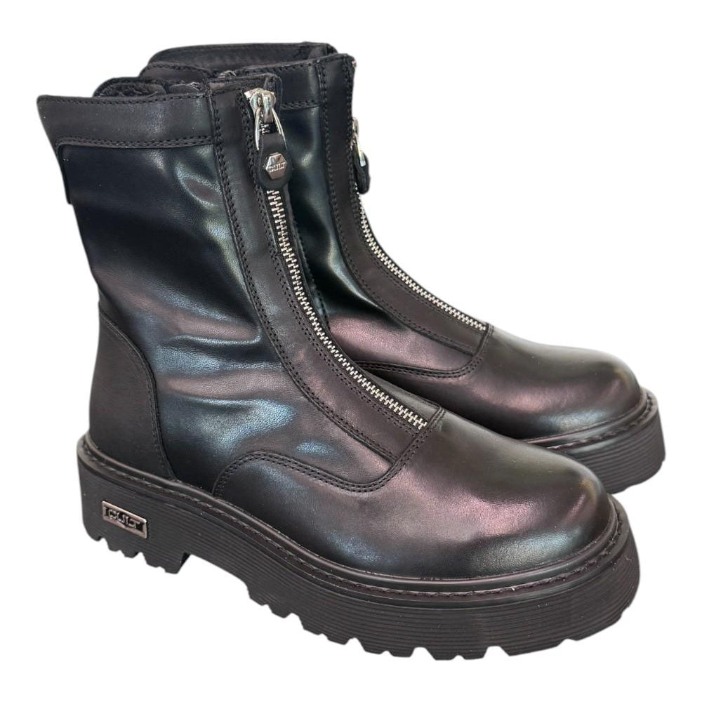 Stivaletto zip donna pelle nera Slash Cult 