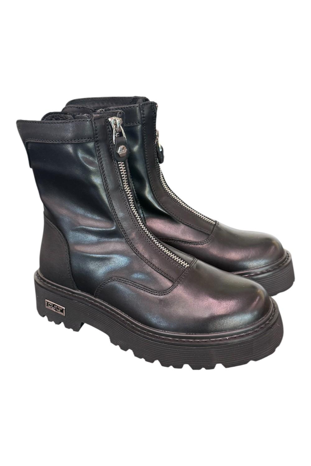Stivaletto zip donna pelle nera Slash Cult 