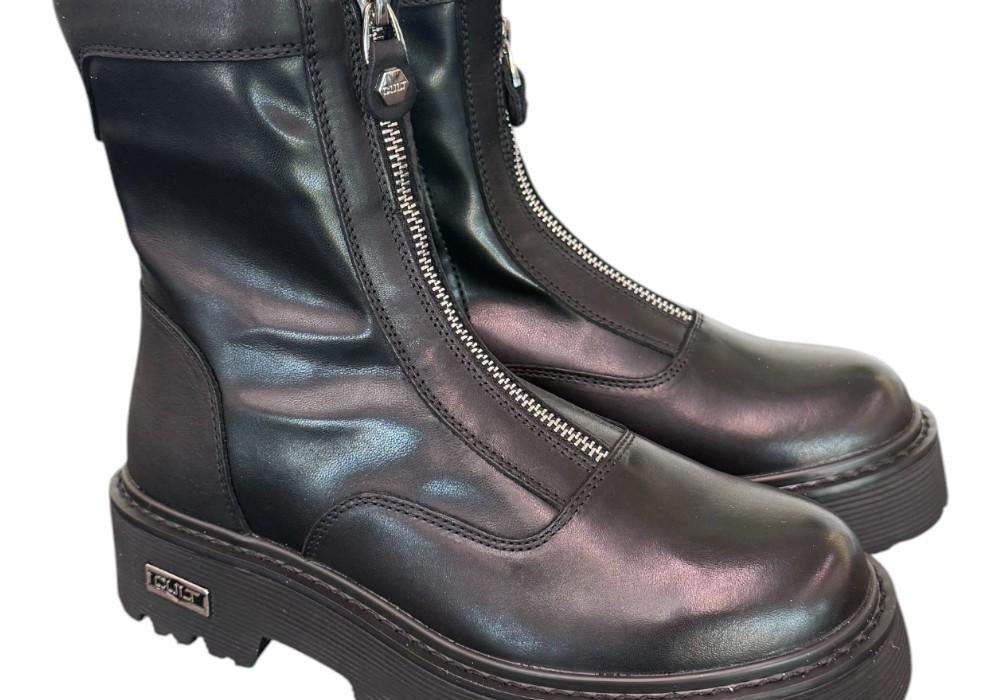 Stivaletto zip donna pelle nera Slash Cult 