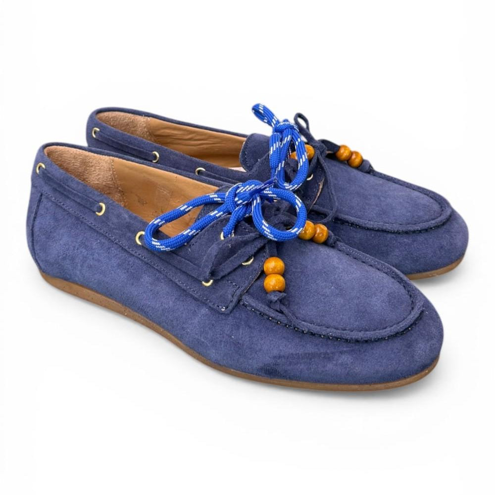 Scarpa barca suede bluette Antica Bottega<BR/> 