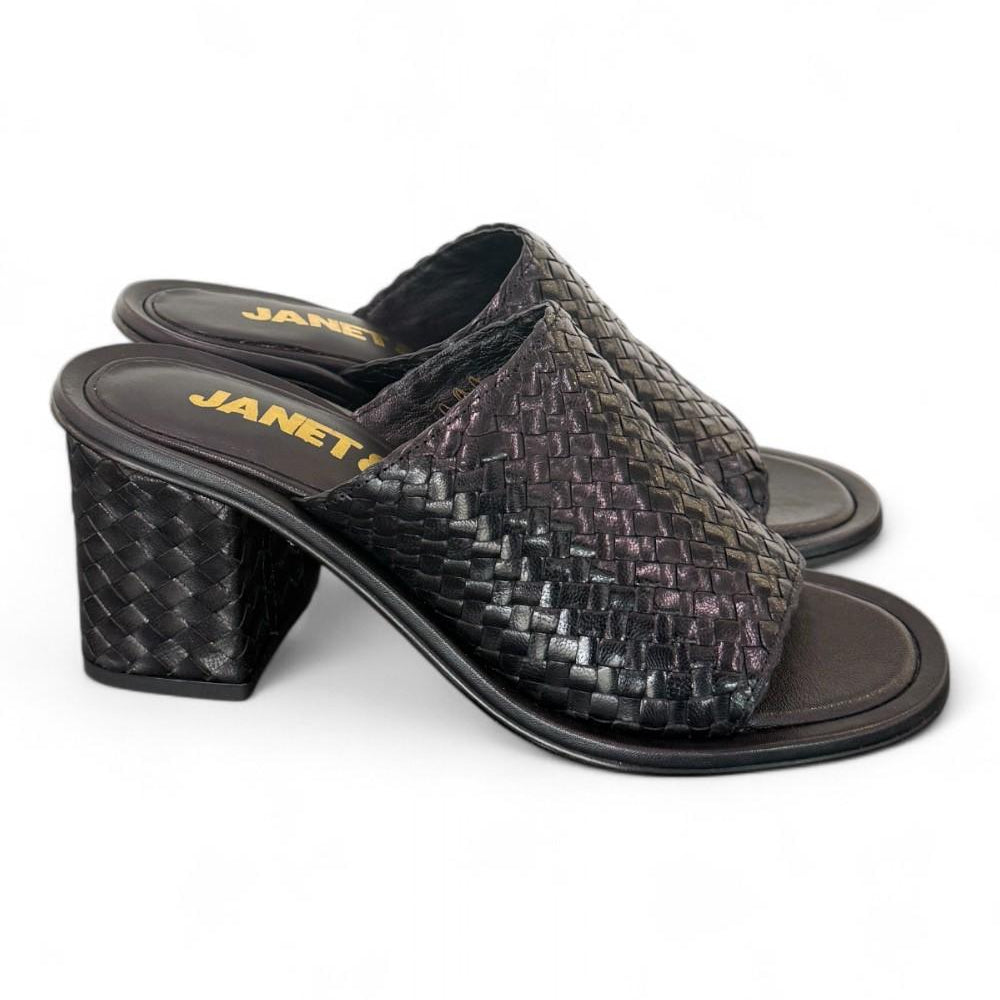 Ciabatta pelle nera tacco Janet & Janet 