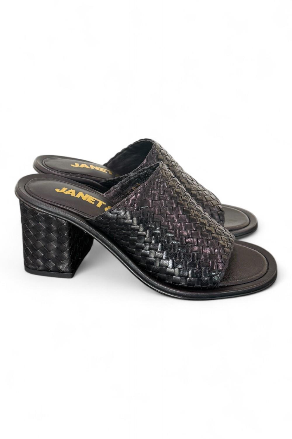 Ciabatta pelle nera tacco Janet & Janet 