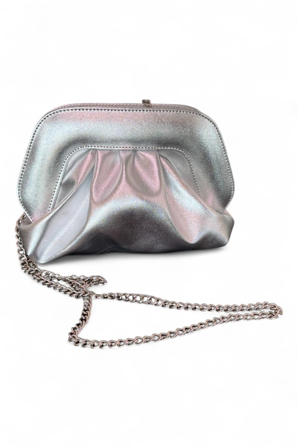 Pochette chiusura scatto ecopelle argento 