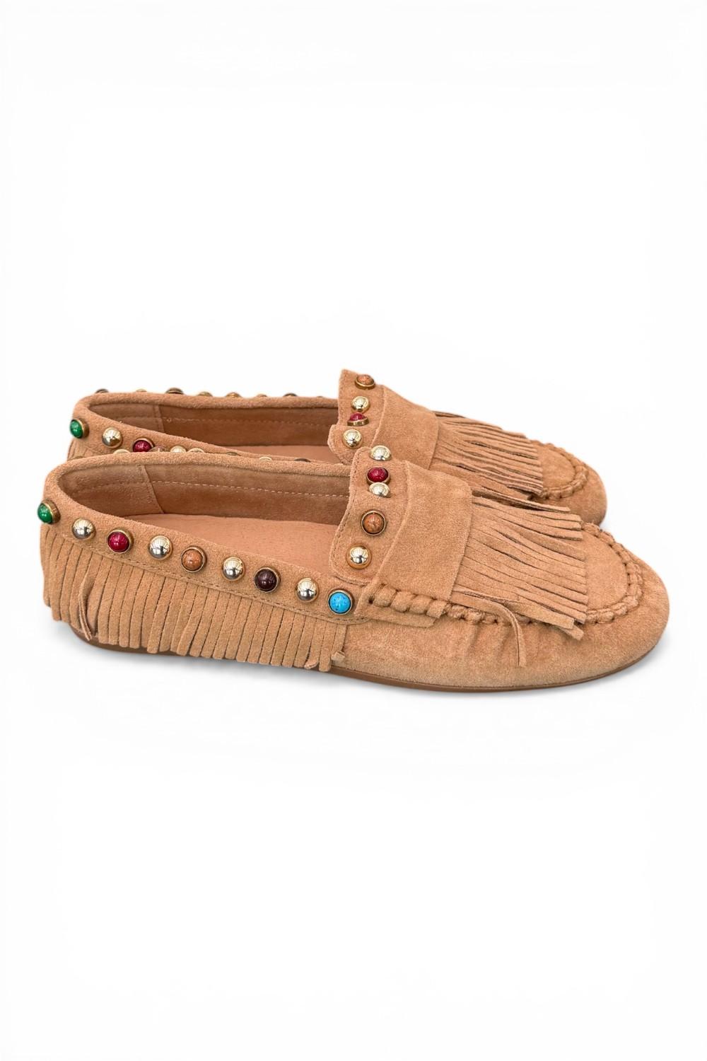 Mocassino frange suede nocciola Inuovo<BR/> 