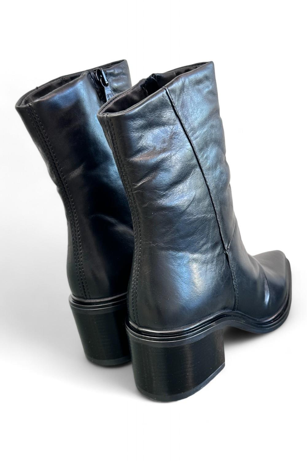 Stivaletto pelle nera arricciato tacco Mjus<BR/> 