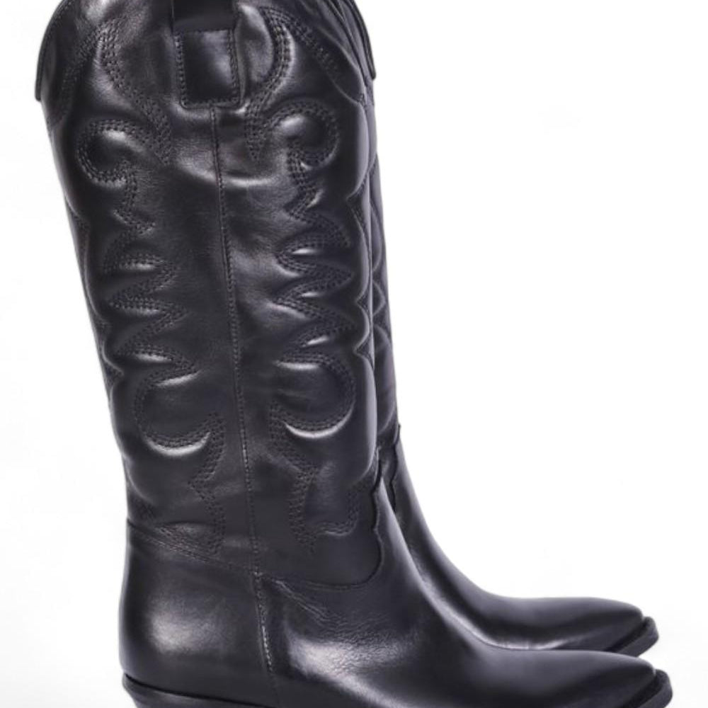 Stivale Texano ricamo in pelle nera Ranye 