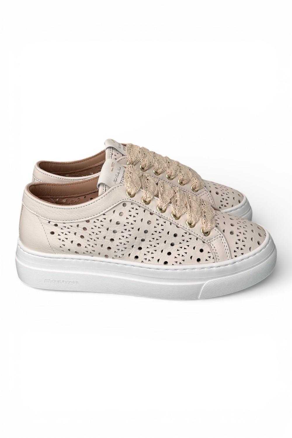 Sneaker donna pelle forata bianca Stokton<BR/> 