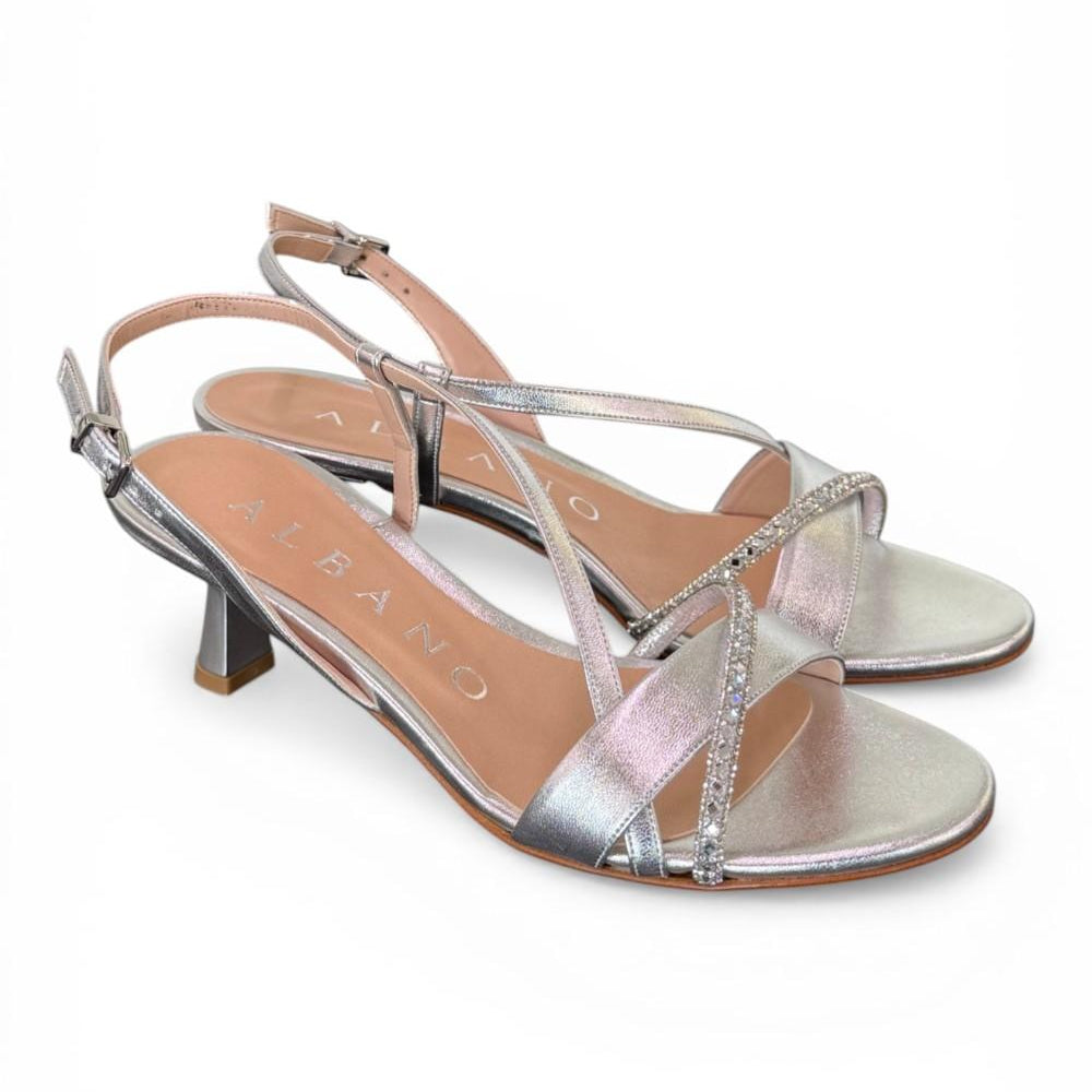 Sandalo strass laminato argento Albano<BR/> 