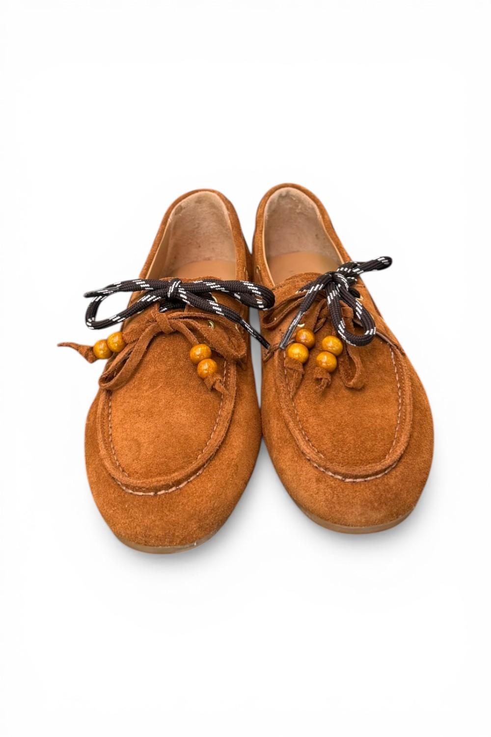 Scarpa barca suede cuoio Antica Bottega<BR/> 