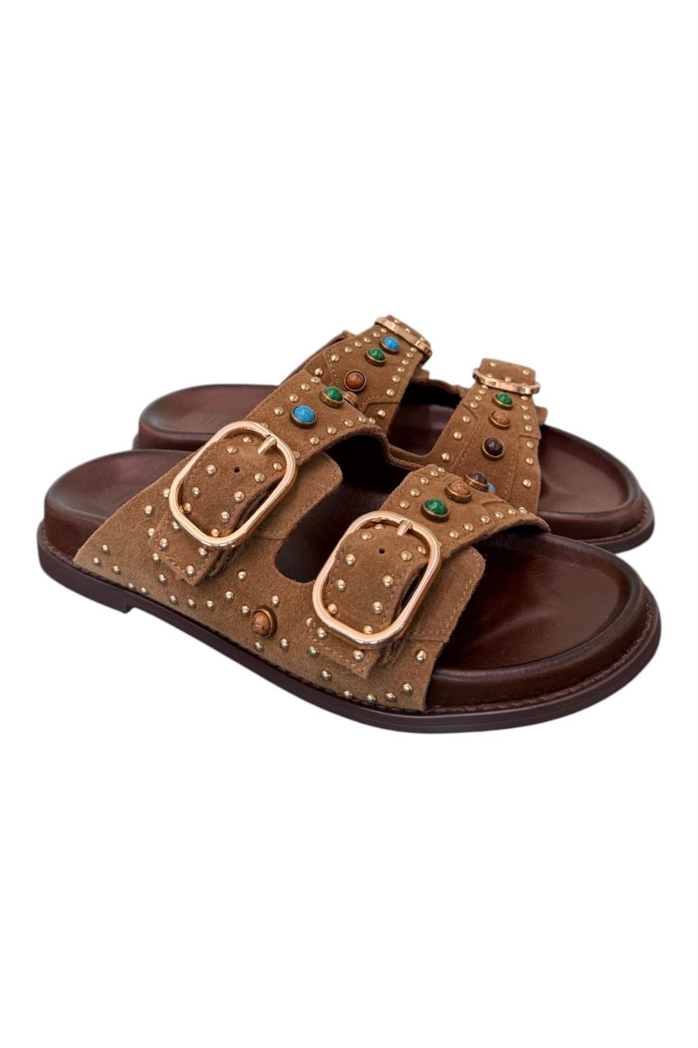 Ciabatta perline suede sigaro Inuovo<BR/> 