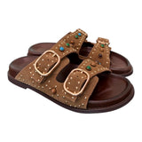 Ciabatta perline suede sigaro Inuovo<BR/> 