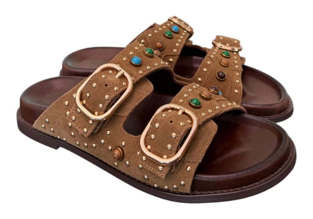 Ciabatta perline suede sigaro Inuovo<BR/> 