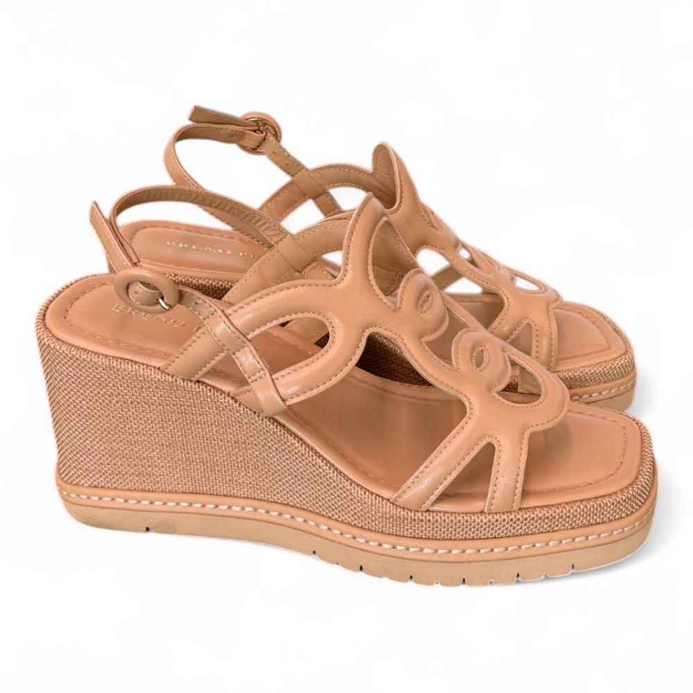 Sandalo cerchi pelle naturale zeppa 90 Bruno Premi<BR/> 