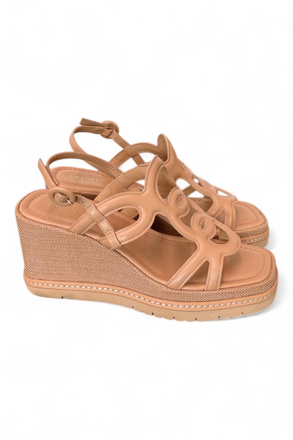 Sandalo cerchi pelle naturale zeppa 90 Bruno Premi<BR/> 