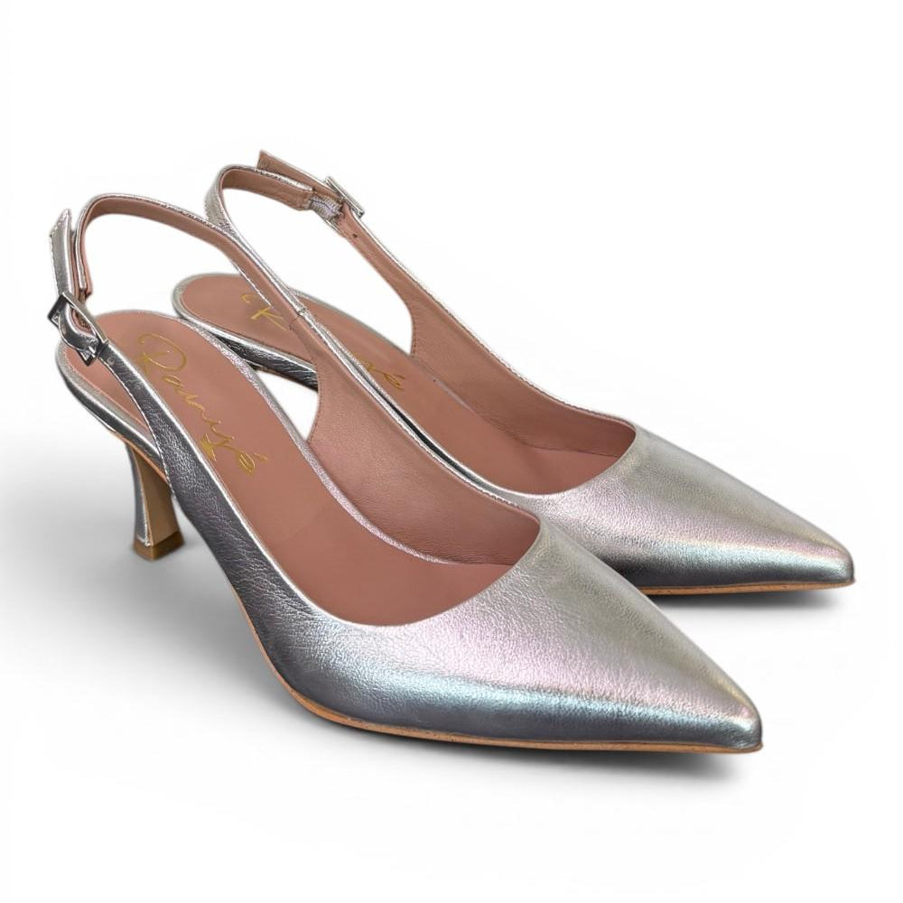 Slingback pelle argento tacco 70 Ranye 