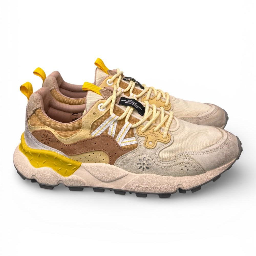 Sneaker uomo Yamano 3 1E44 beige white brown canvas Flower Mountain 