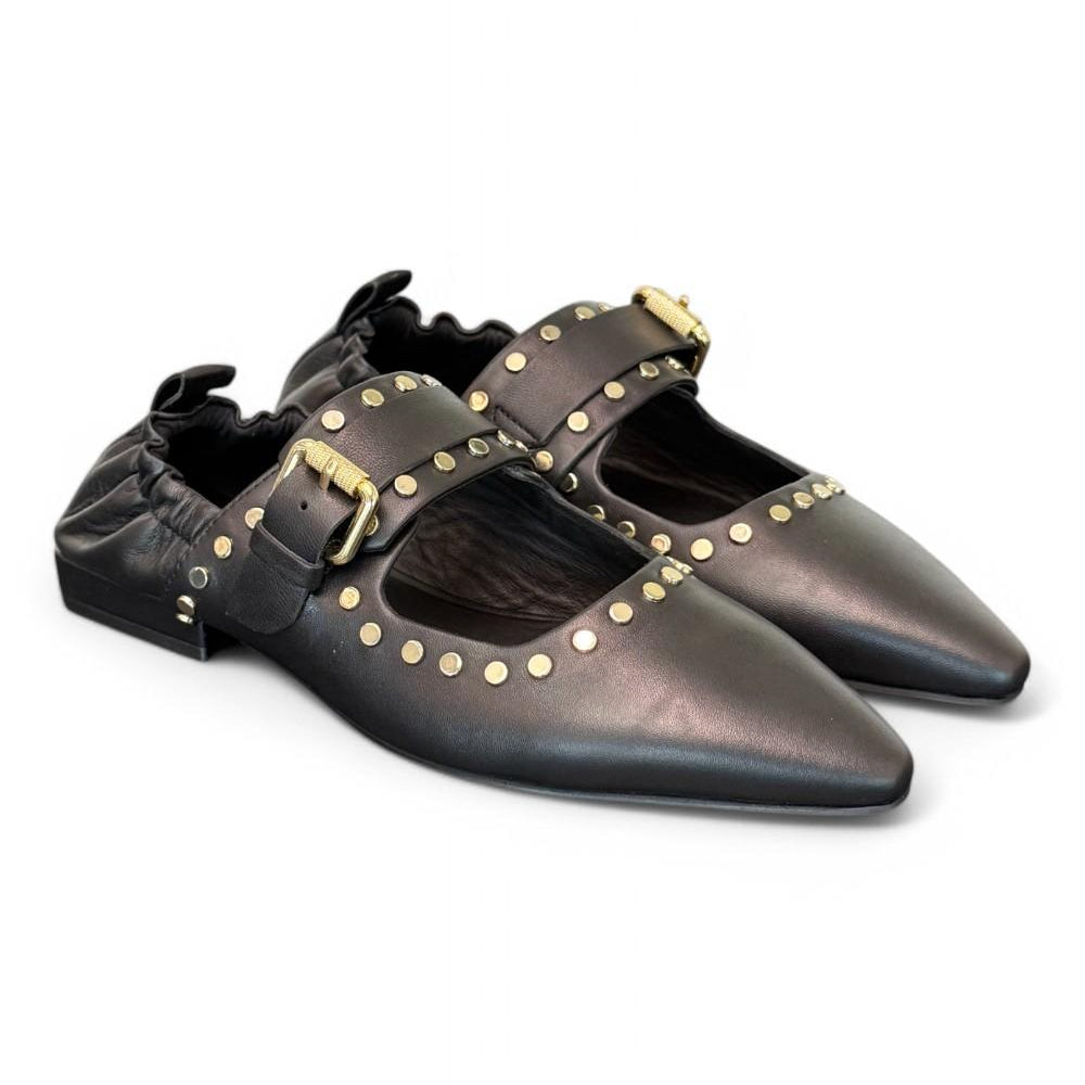 Ballerina nera con cinturino e borchie Elvio Zanon<BR/> 