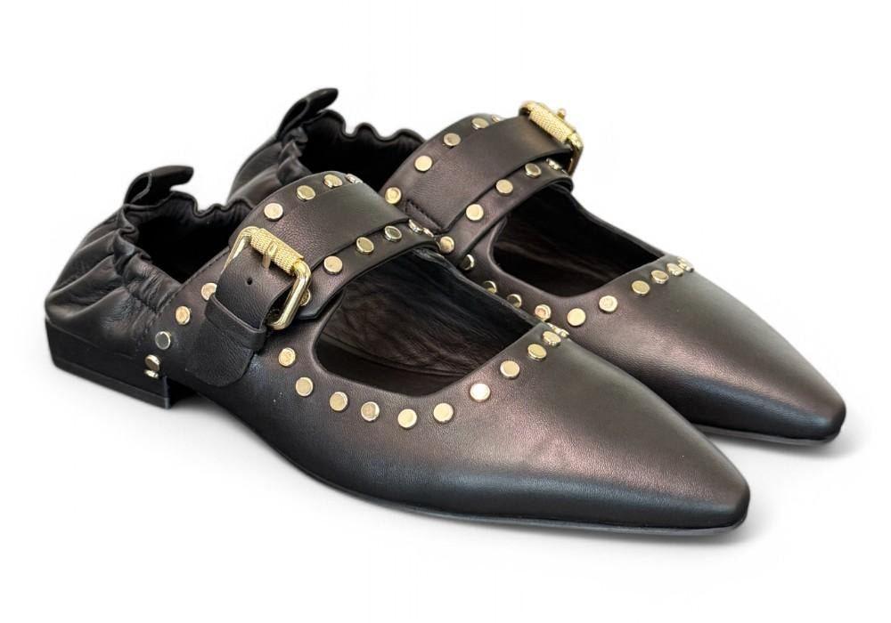 Ballerina nera con cinturino e borchie Elvio Zanon<BR/> 