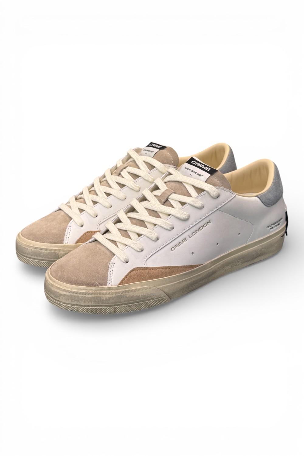 Sneaker vulcanizzata bianca beige grigia Crime London Distressed stone grey 