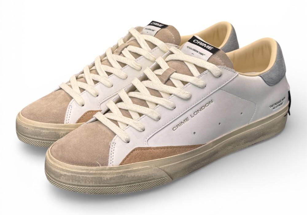 Sneaker vulcanizzata bianca beige grigia Crime London Distressed stone grey 