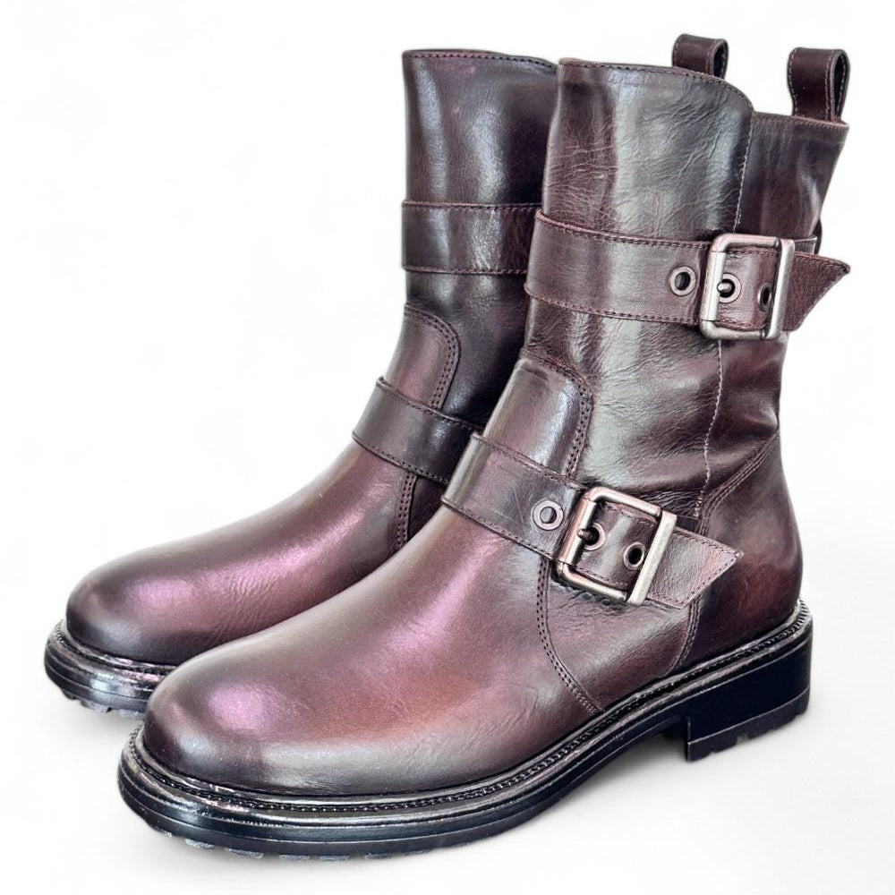 Stivaletto biker fibbie pelle testa di moro  Dei Colli<BR/> 