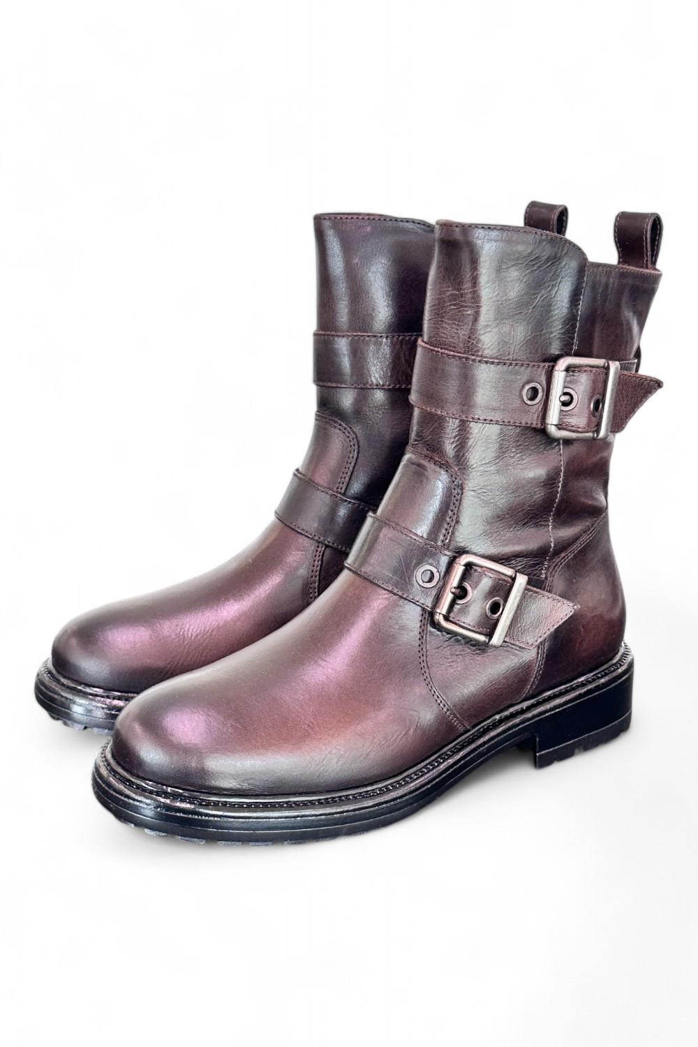 Stivaletto biker fibbie pelle testa di moro  Dei Colli<BR/> 
