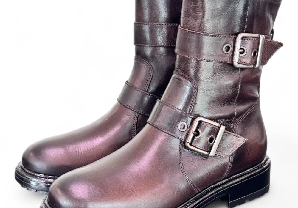 Stivaletto biker fibbie pelle testa di moro  Dei Colli<BR/> 