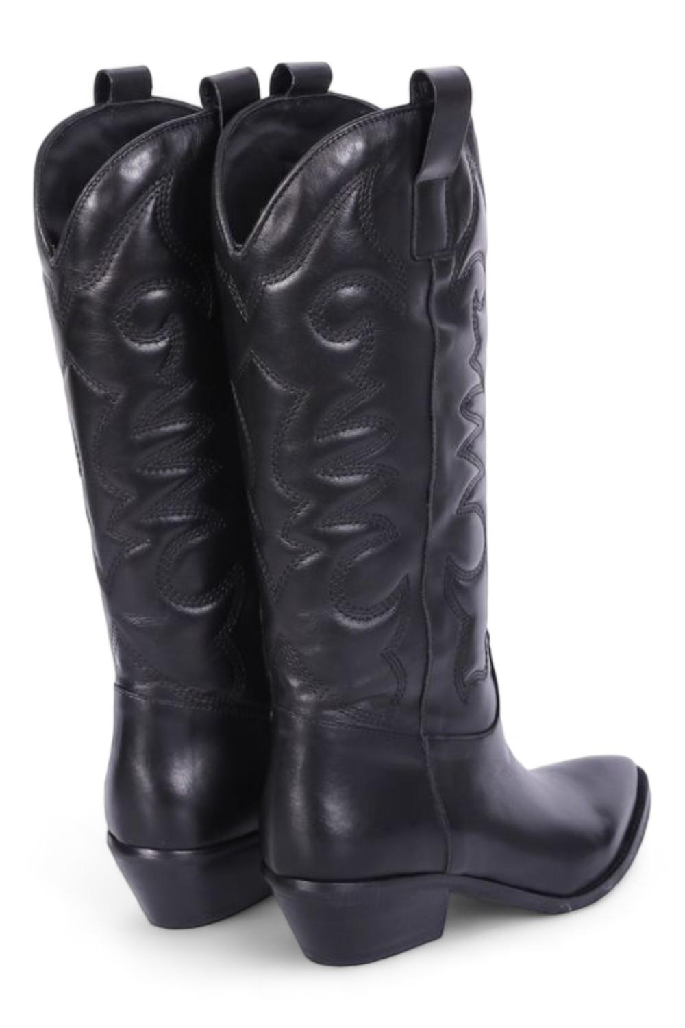 Stivale Texano ricamo in pelle nera Ranye 