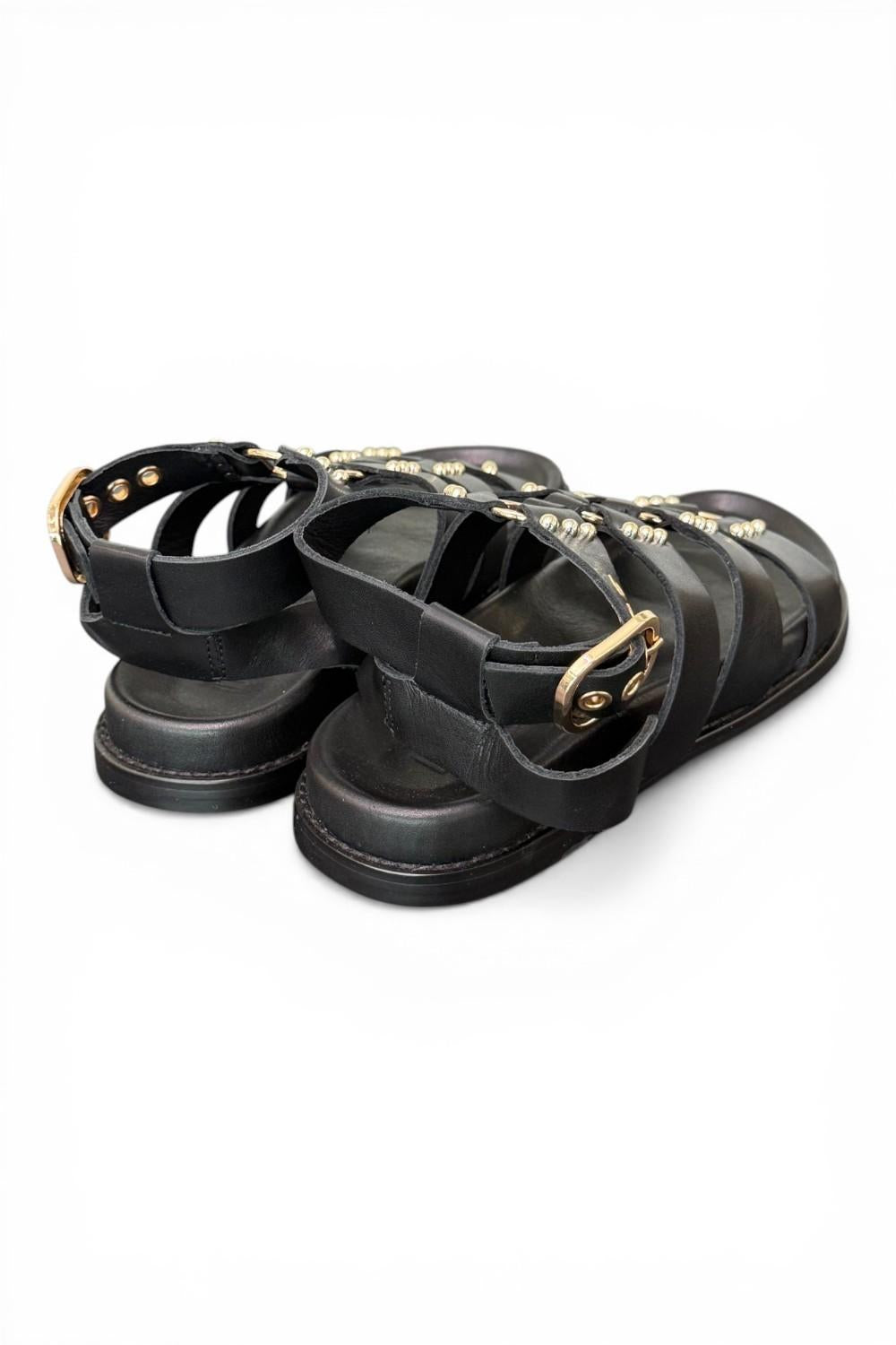 Sandalo gladiatore pelle nera Inuovo<BR/> 