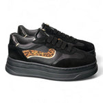 Sneaker donna pelle nera e leo Janet & Janet<BR/> 