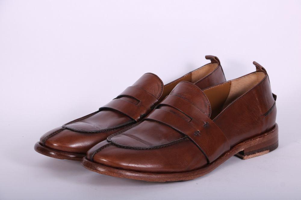 Mocassino cucitura pelle marrone Martire<BR/> 