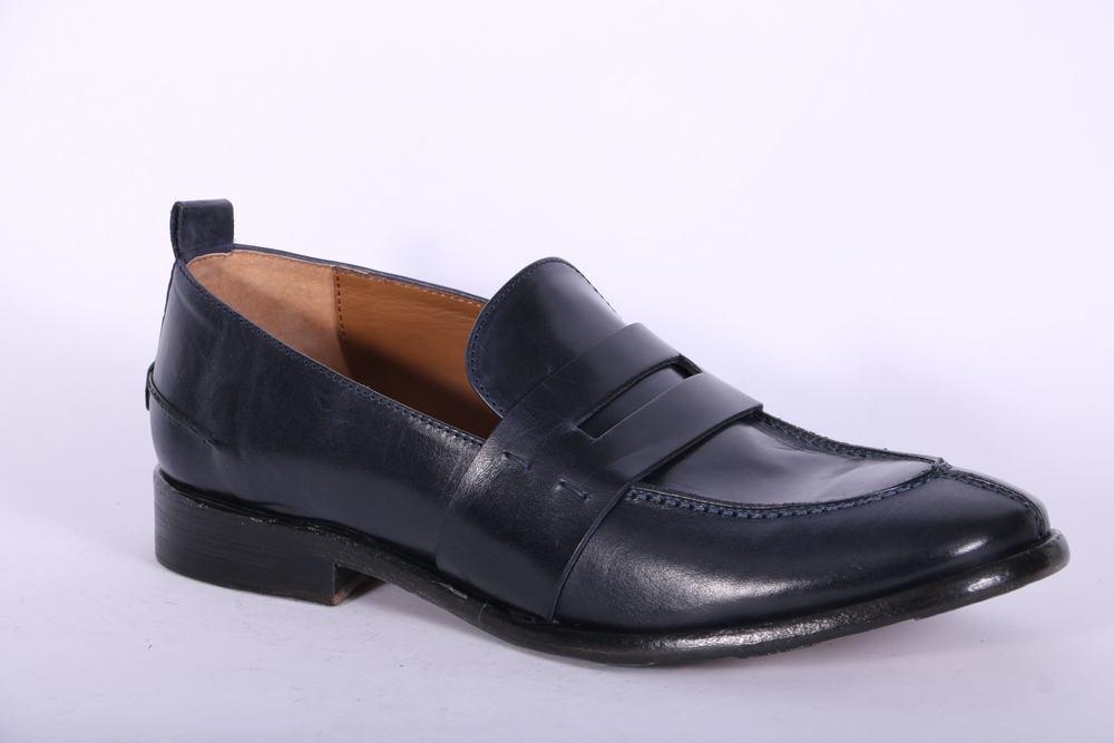 Mocassino cucitura pelle blu MRT<BR/> 