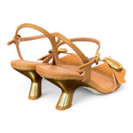 Sandalo rafia camel tacco oro Chantal<BR/> <BR/> 