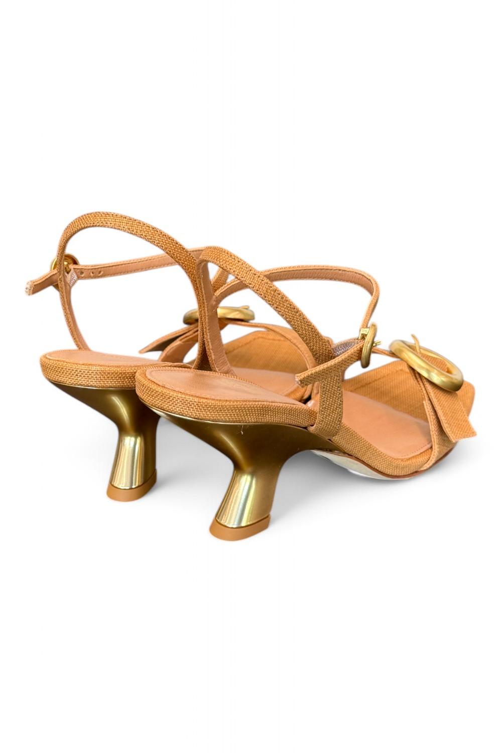 Sandalo rafia camel tacco oro Chantal<BR/> <BR/> 