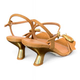 Sandalo rafia camel tacco oro Chantal<BR/> <BR/> 