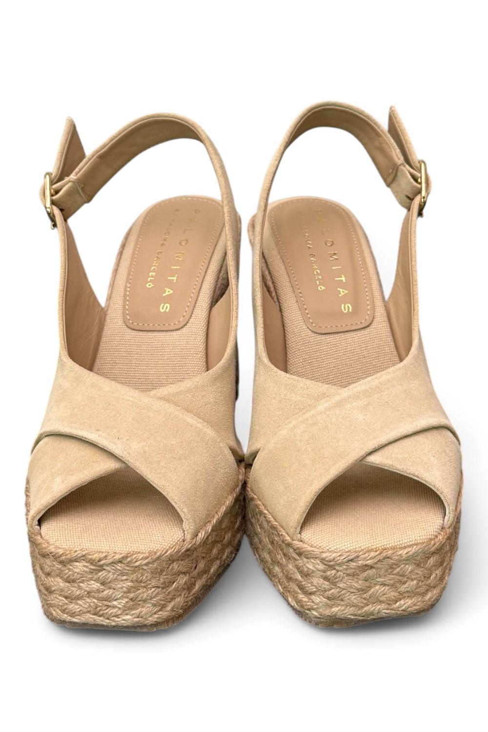 Sandalo zeppa fascia incrociata suede sabbia Palomitas<BR/> 