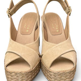 Sandalo zeppa fascia incrociata suede sabbia Palomitas<BR/> 