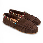 Mocassino frange suede mogano Inuovo<BR/> 